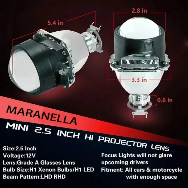 2.5 Inch Dual Light Lens Universal Car Headlight