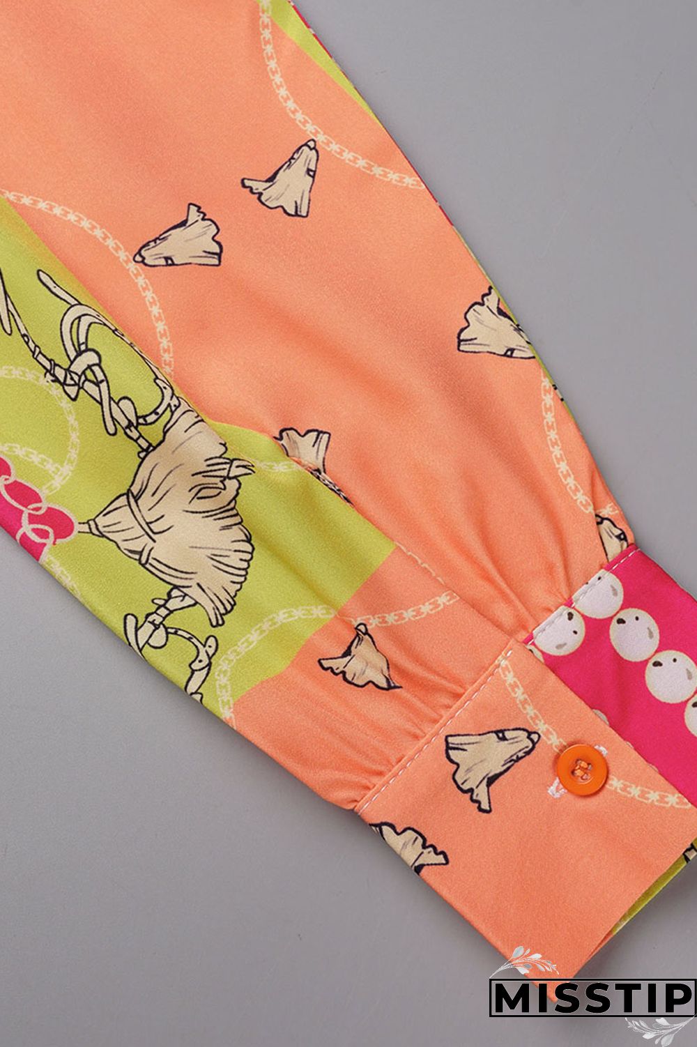 Yellow Casual Print Patchwork Buckle Turndown Collar Long Sleeve Two Pieces