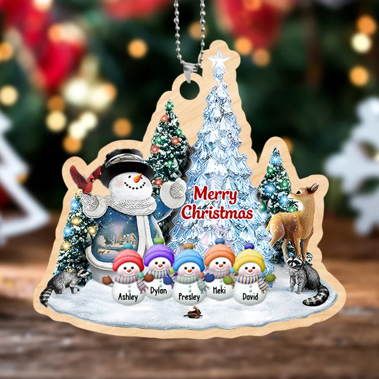 Personalized 1-8 Names Wooden Christmas Snowman Ornament-Custom Wooden Christmas Ornament for Family
