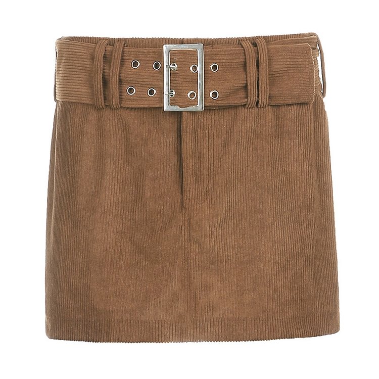 Vintage Belted Corduroy Mini Skirt - tree - Codlins