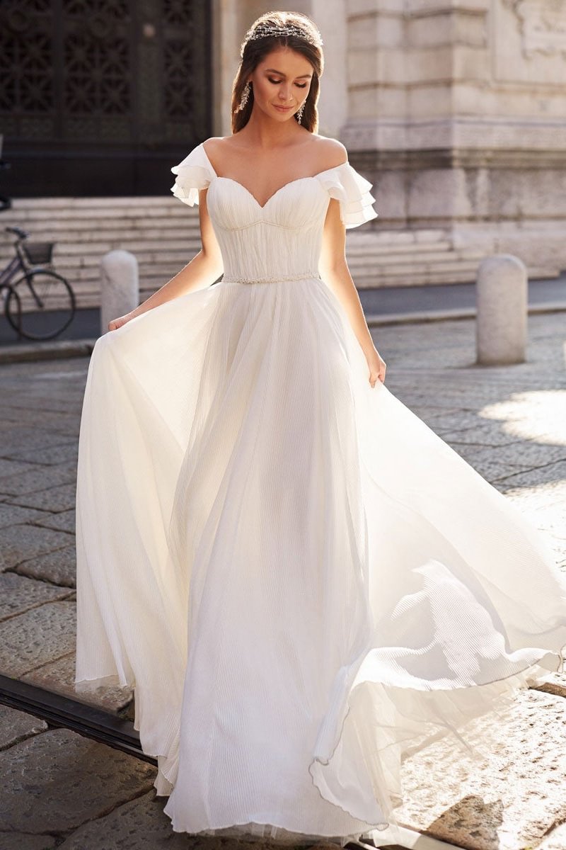 Schulterfreies Schatz Chiffon Hochzeitskleid PD0335 Lunass