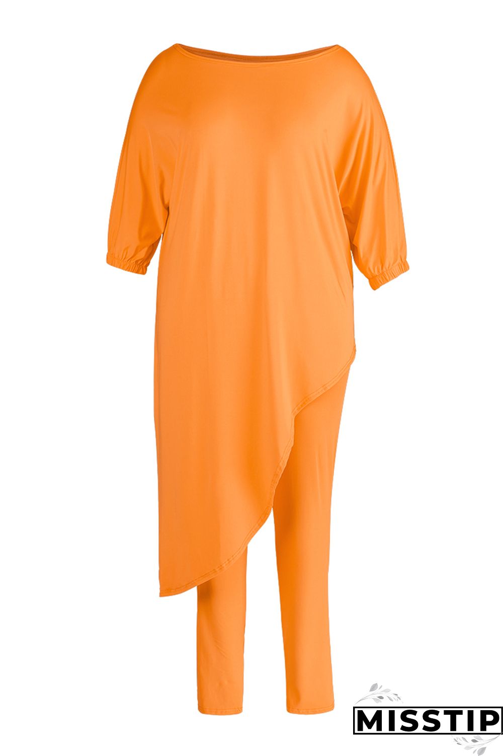 Green Fashion Casual Solid Asymmetrical Oblique Collar Plus Size Two Pieces