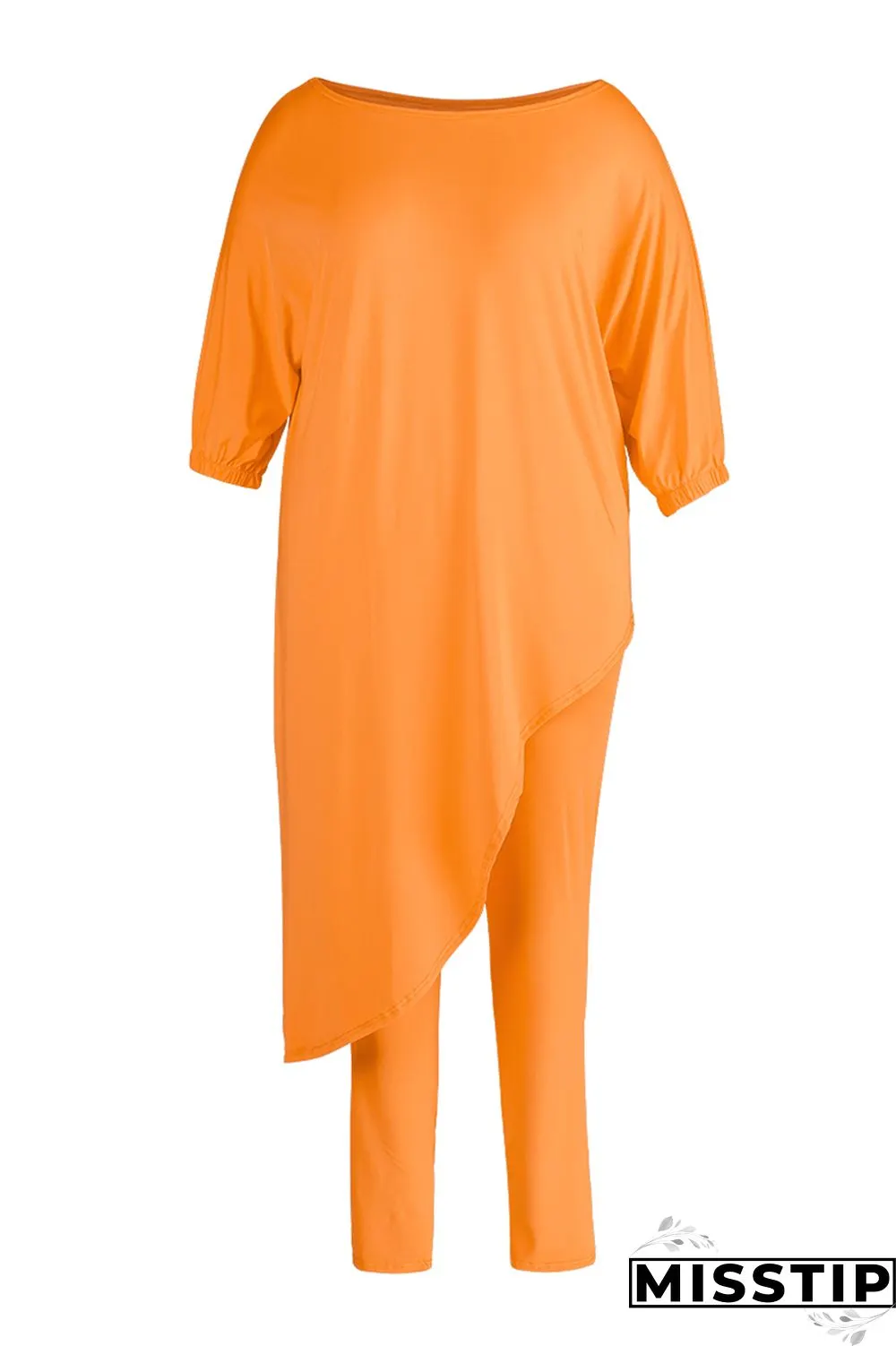 Green Fashion Casual Solid Asymmetrical Oblique Collar Plus Size Two Pieces