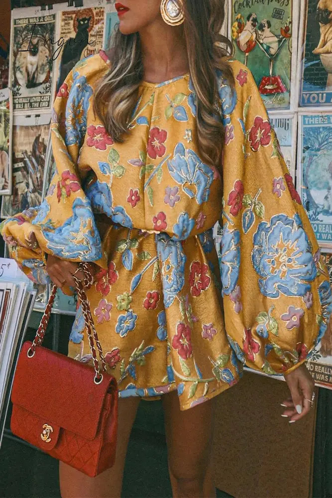 Ingvn - Casual Floral Patchwork O Neck Dresses Yellow / S Dresses/Short