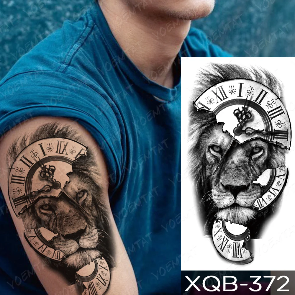 Sdrawing Sdrawing Temporary Sleeve Arm tattoo Sticker Lion Clock Tiger Gear Skeleton Rose tattoos Body Art Fake tatoo Men Women Black