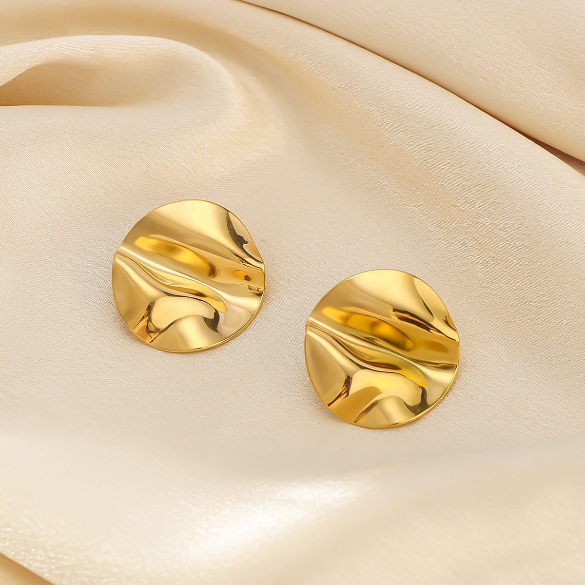 IG Style Irregular Pleated Geometric Leaf Stainless Steel Electroplating Earrings