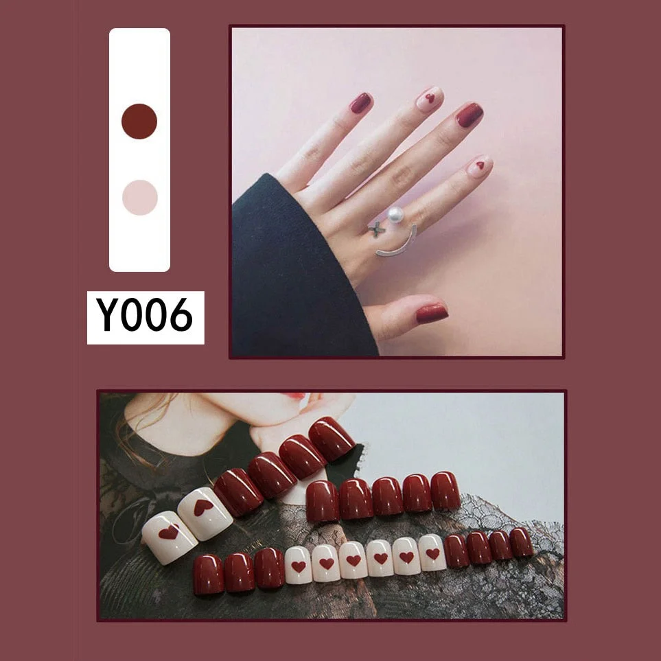 Fashion 24pc/set French Styel Press On False Nail Tips 10 Sizes Fake Nails Full Cover Nail Tips With Nail Adhesive Tab Sticker-Nail Inspo