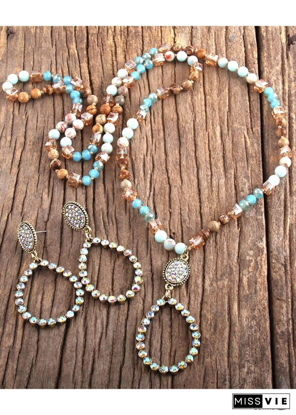 Boho Necklace, Jewelry Set, RH Amazonite Crystal Green Black Natural Stone