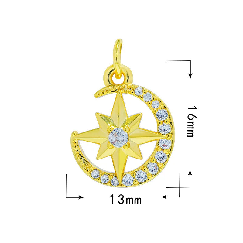 1 Piece 18*20.5mm 19*33mm Copper Zircon Star Moon Heart Shape Pendant