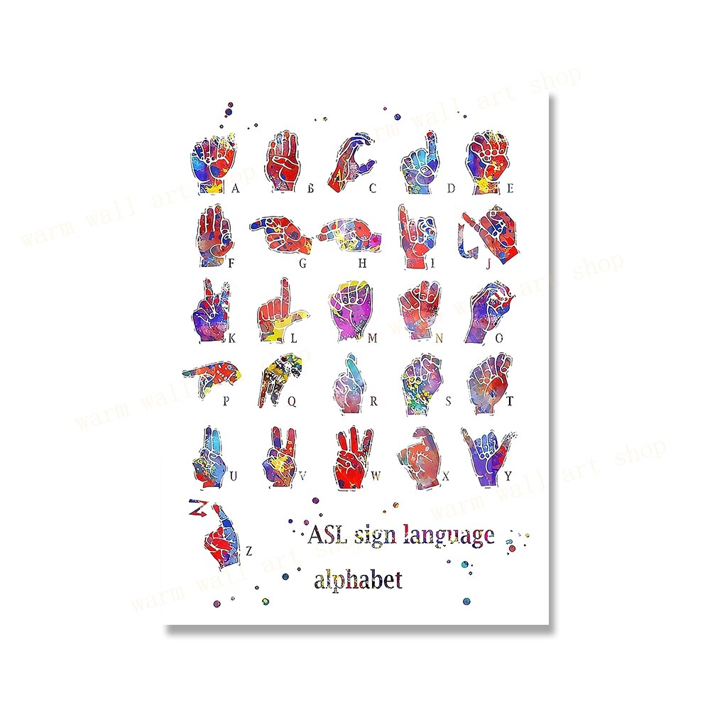 ALS Sign Language Alphabet Wrapping Canvas Wall Art Language Alphabet Poster Educational Boho Prints Nursery Nordic Decor