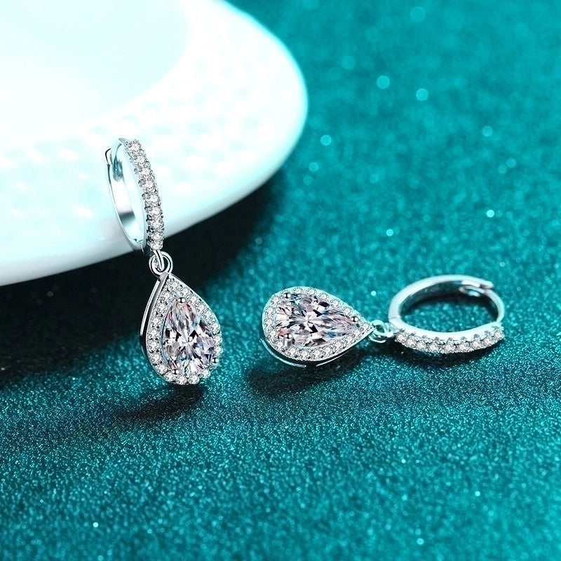 1 Pair 925 Sterling Silver Moissanite Zircon Water Droplets Drop Earrings