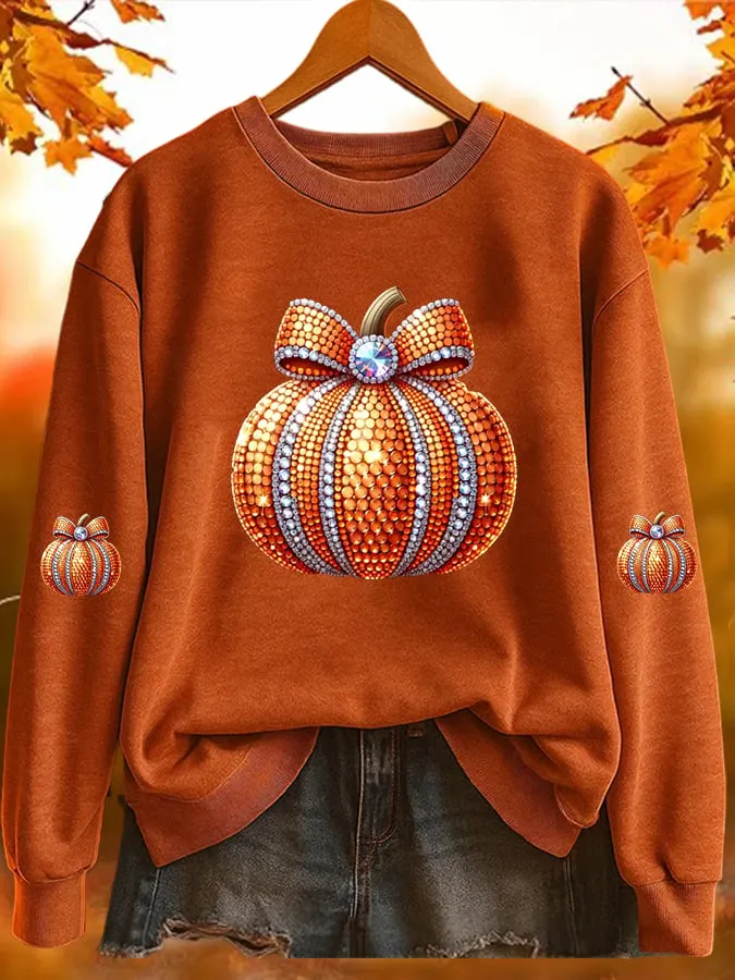 Women's Pumpkin Print Casual Sweatshirt 