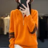 Autumn and Winter New Sweater Ladies Hooded Color Matching Korean Style Sweaters Pullover Zipper Hoodie Outer Wear