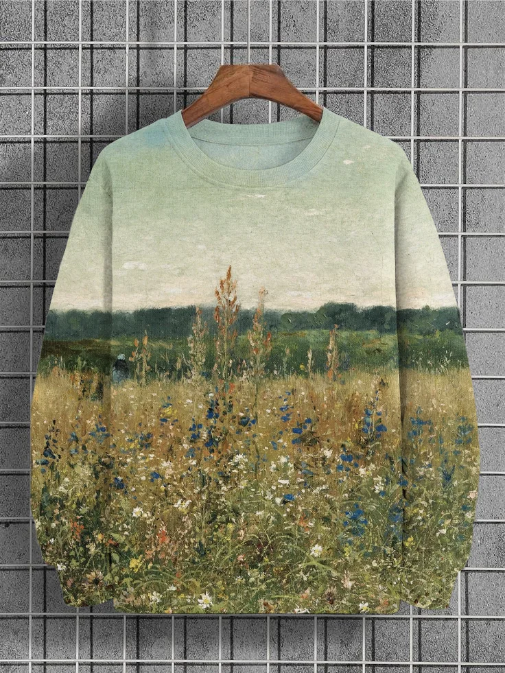 Men's Field Landscape Oil Painting Print Art Casual Sweatshirt