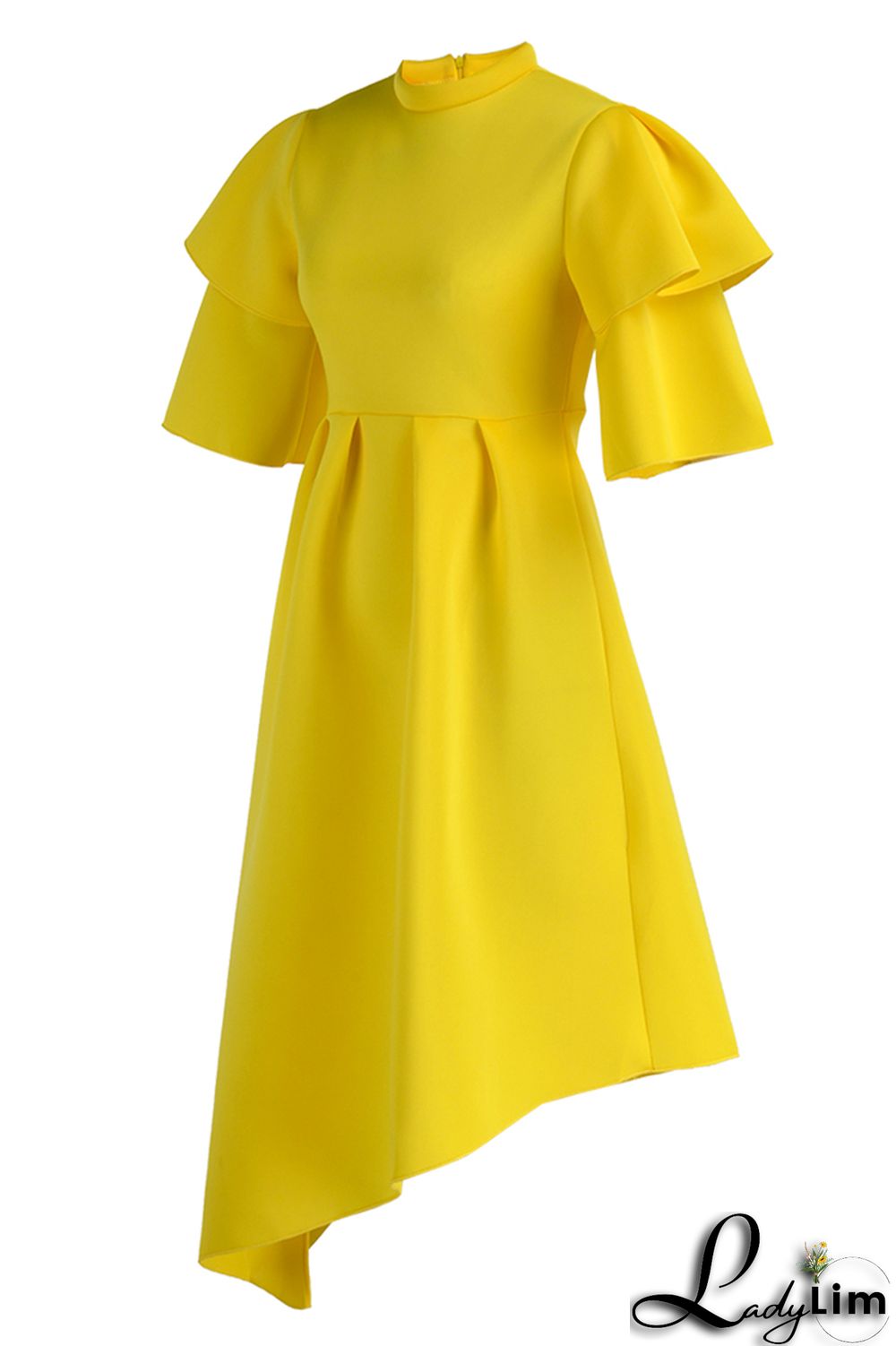 Yellow Fashion Formal Solid Patchwork Half A Turtleneck Evening Dress