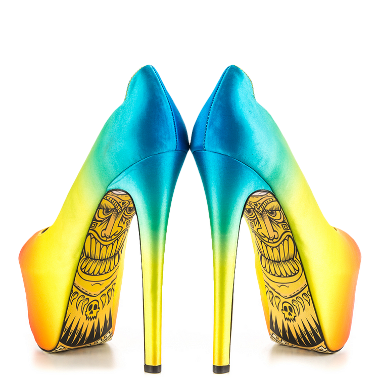 Women's Multicolor Satin Peep Toe Platform Pumps with Printed Outsole |FSJ Shoes