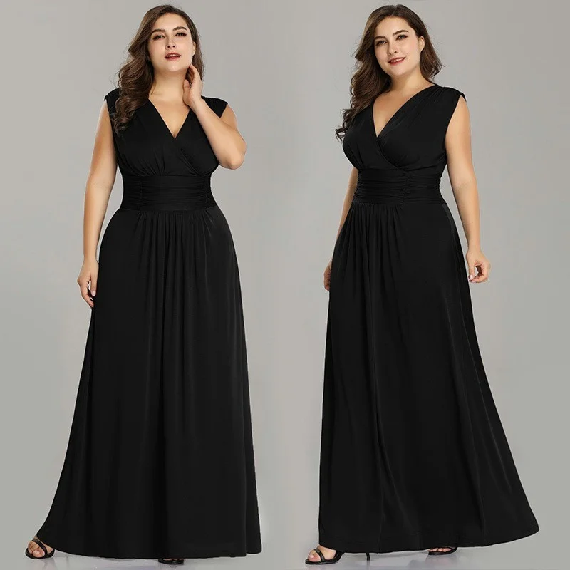 Elegant Plus Size Wedding Party Dress Long Chiffon Sleeveless Evening Gown - lulusllly