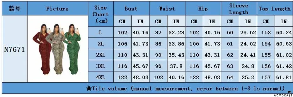 Leopard Slim Waist V Neck Long Sleeve Chic Autumn Fit Long Bodycon Dress