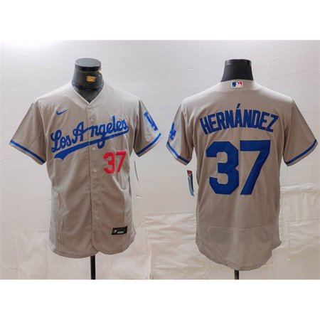 Men's Los Angeles Dodgers #37 Teoscar Hernandez Grey Flex Base Stitched Baseball Jersey G73X