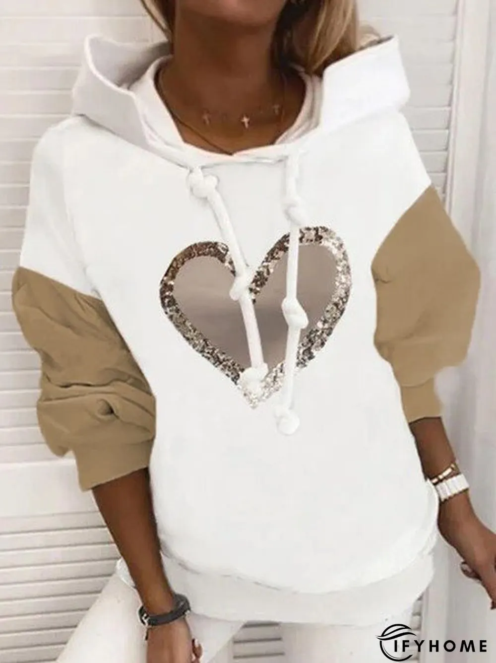 Vintage Shiny Love Heart Color-block Hoodie Long Sleeve Plus Size Casual Sweatshirts | IFYHOME