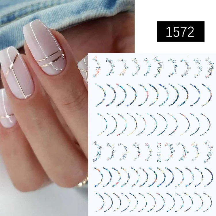 1PC Sliver Striping Tape 3D Nail Stickers Laser Geometry Lines Slider For Nails Gel Polish Decals For Manicures Decoration-Nail Inspo