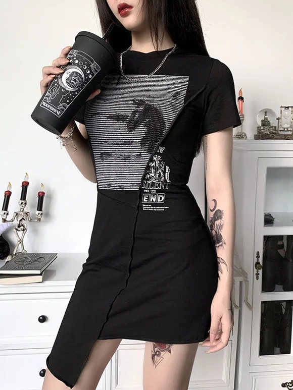 Women's White Gothic Dress Short Sleeves Cotton Retro Dress Novameme