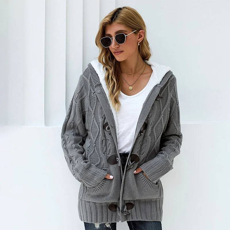 Fleece warm long-sleeved hooded women's sweater women's jacket DMladies