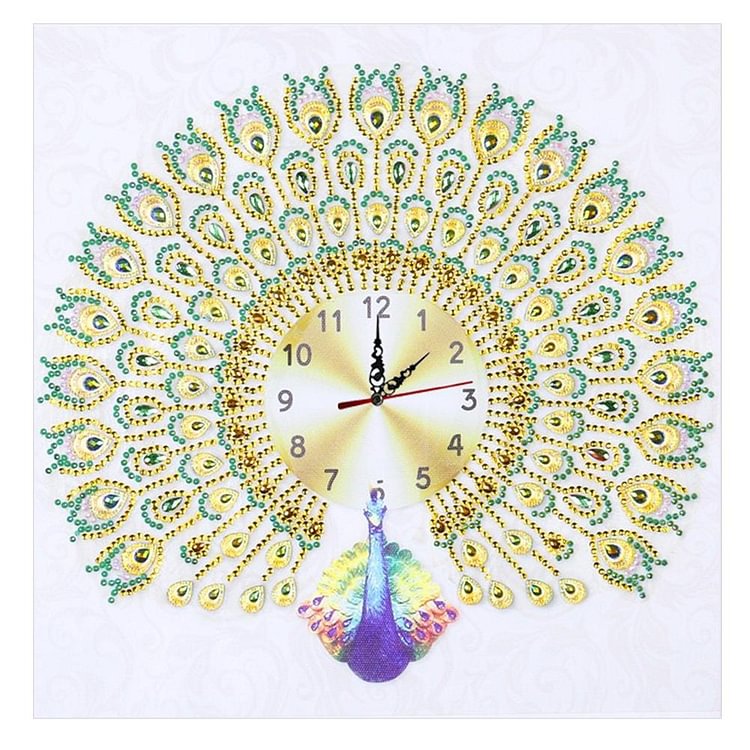 Peafowl Clock Special Shaped Diamond Painting 35X35cm