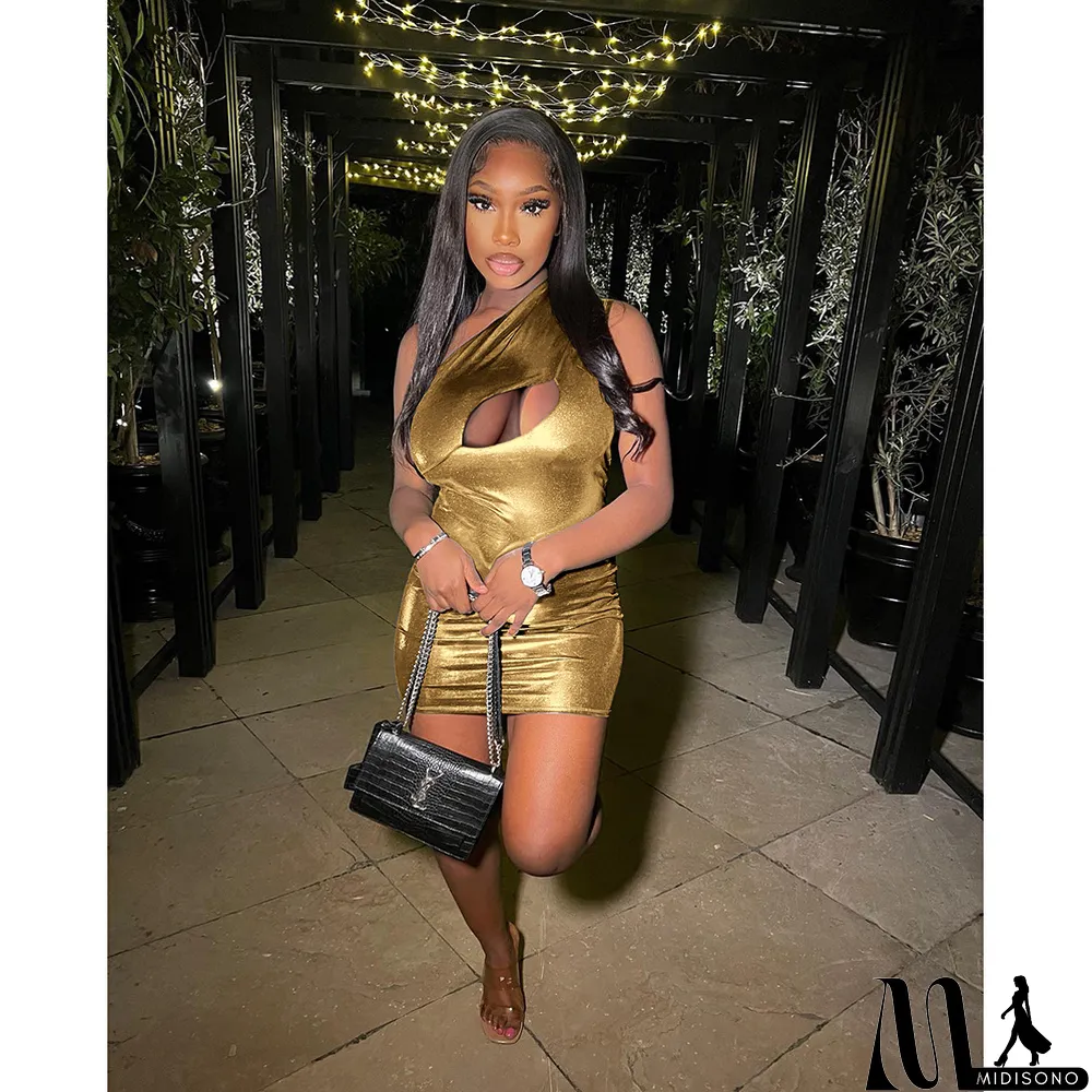 MidiSono - Sexy Slim Bright Color Sleeveless Hip Hollow Dress