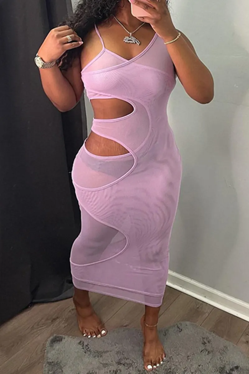Sexy Solid Mesh Halter Cake Skirt Dresses