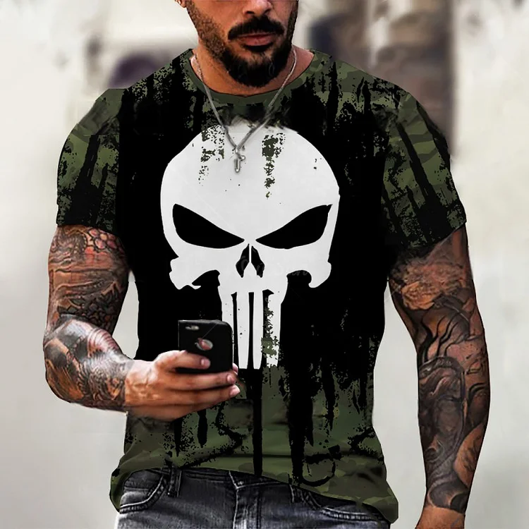 Skeleton Pattern Crew Neck Summer Short Sleeve Men's T-Shirts at Hiphopee