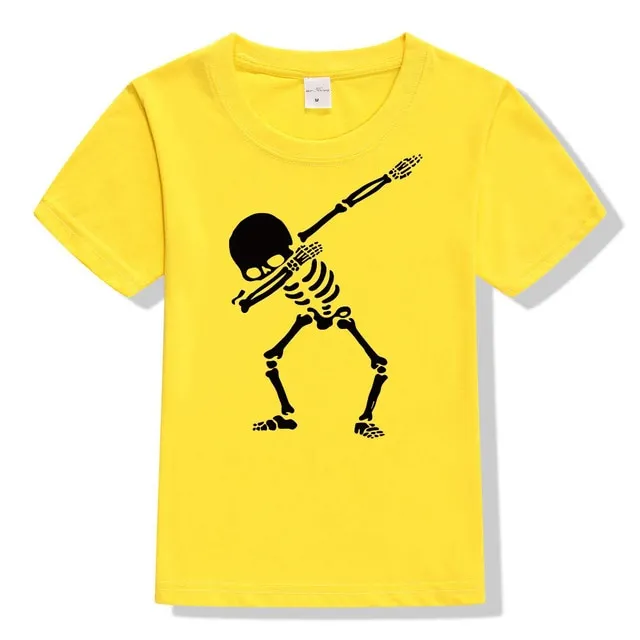Hip Hop Dabbing Skeleton Kids T-Shirt Punk Black Shirts Children Boys Girls Funny Skull Teens T Shirts Toddler Summer Clothes
