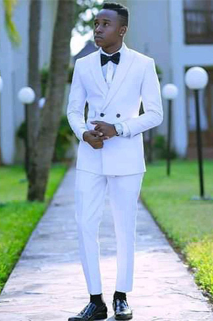 Bellasprom Fabulous Peaked Lapel Mens Wedding Outfits White With Double Breasted Bellasprom