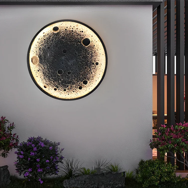 Round Moon Waterproof LED Modern Outdoor Wall Lights Fixture Wall Lamp - Appledas