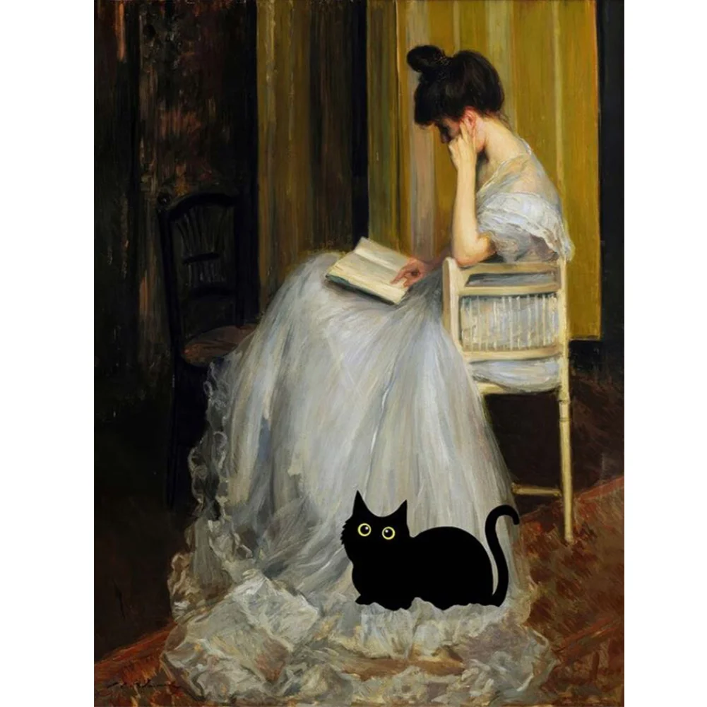 Full Round Diamond Painting - Woman Cat(Canvas|30*40cm)