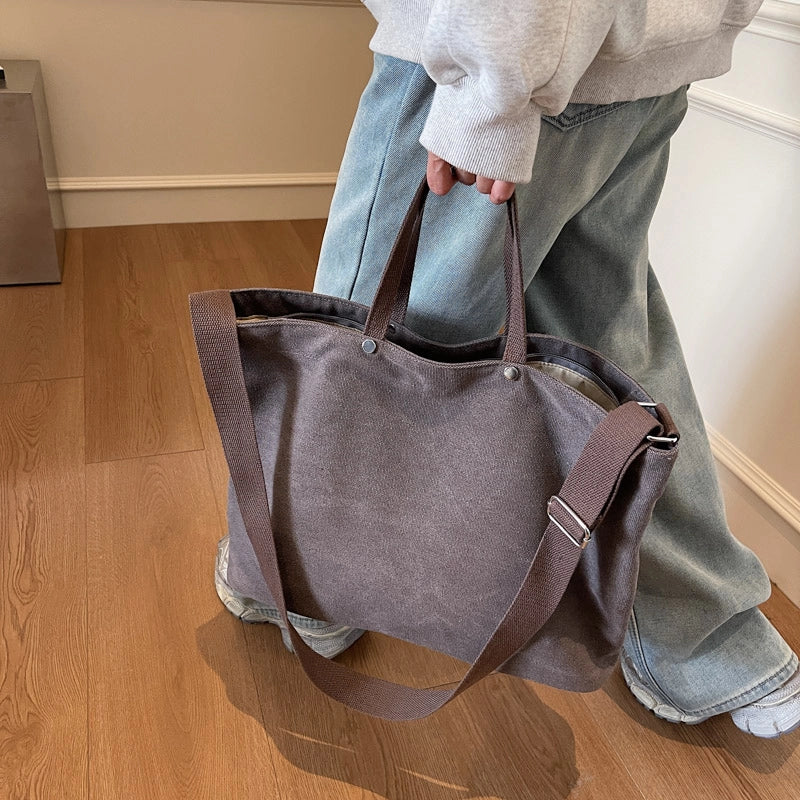 Women’s Canvas Solid Color Classic Style Square Zipper Tote Bag