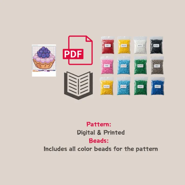 Blueberry Tart Pattern Fuse Bead Kit  | Cute DIY Fuse 1661 Beads Set