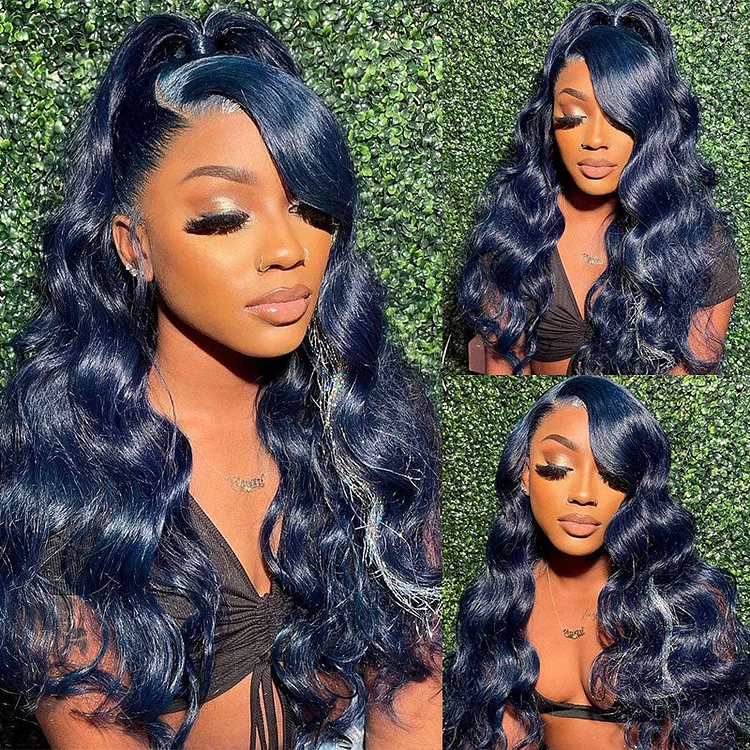 Blue Color Loose Wave Human Hair Lace Front Wig for Women Virgin Human Hair