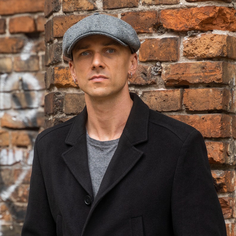 SHELBY Harris Tweed Genuine Scottish 8 Panels Newsboy PEAKED  Cap Applejack Bandit Hooligan Vintage Gangster Wool Fall Hat MID GRAY