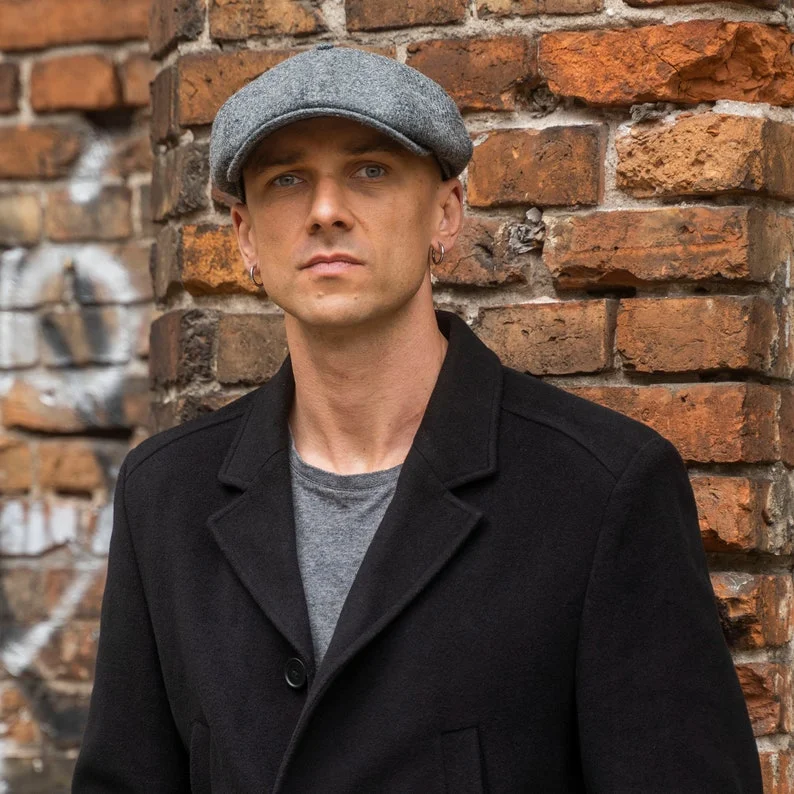 SHELBY Harris Tweed Genuine Scottish 8 Panels Newsboy PEAKED  Cap Applejack Bandit Hooligan Vintage Gangster Wool Fall Hat MID GRAY