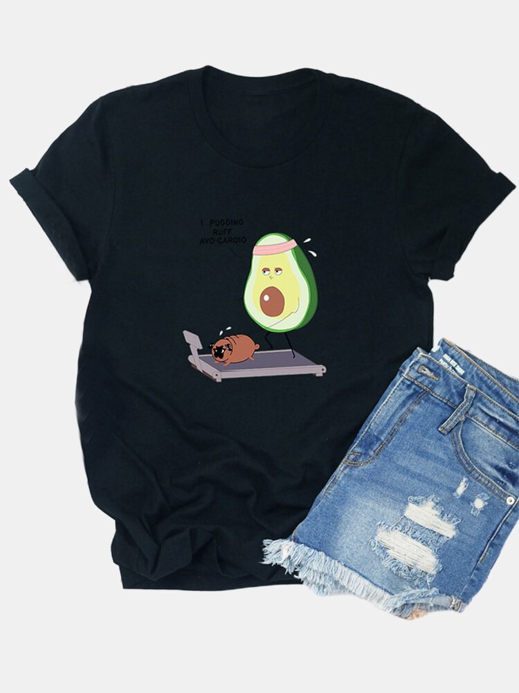 Casual Cartoon Fruit Printed Short Sleeve O neck T Shirt For Women P1648932