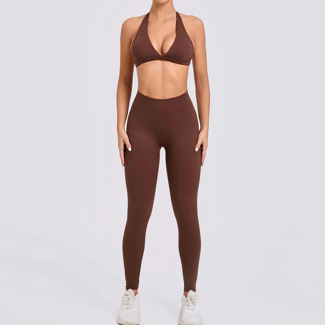 Woherb Woherb Neck Bra Pocket Trousers Yoga Suit Tight Body Beautiful Back Speed Dry Fitness Suit Outdoor Running Two-Piece Set-Outfit Ideas