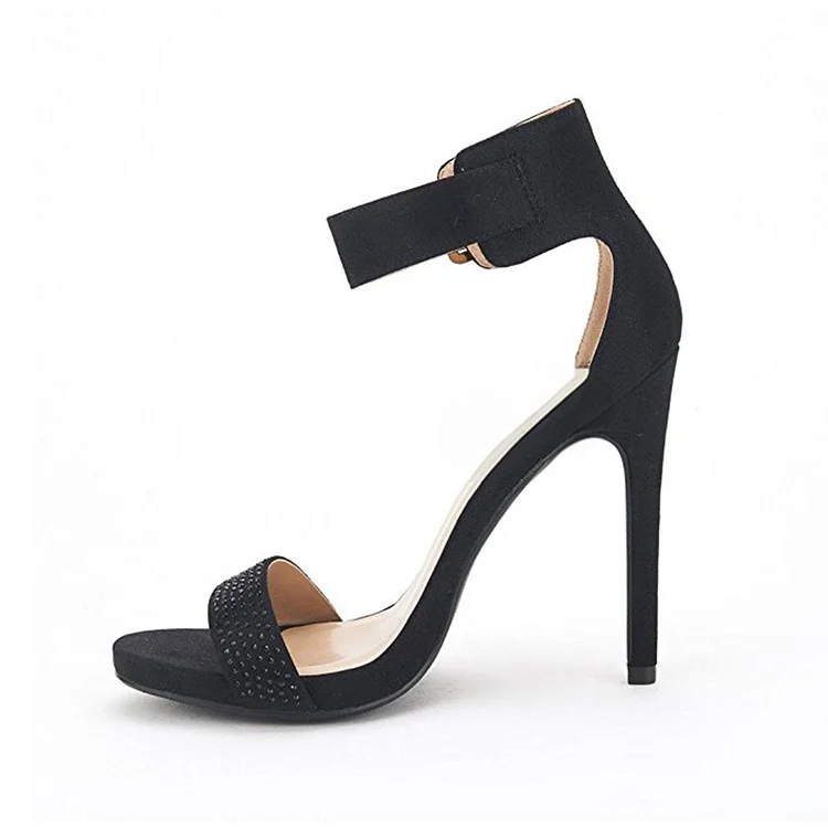 Black Rhinestone Ankle Strap Commuting Sandals Vdcoo