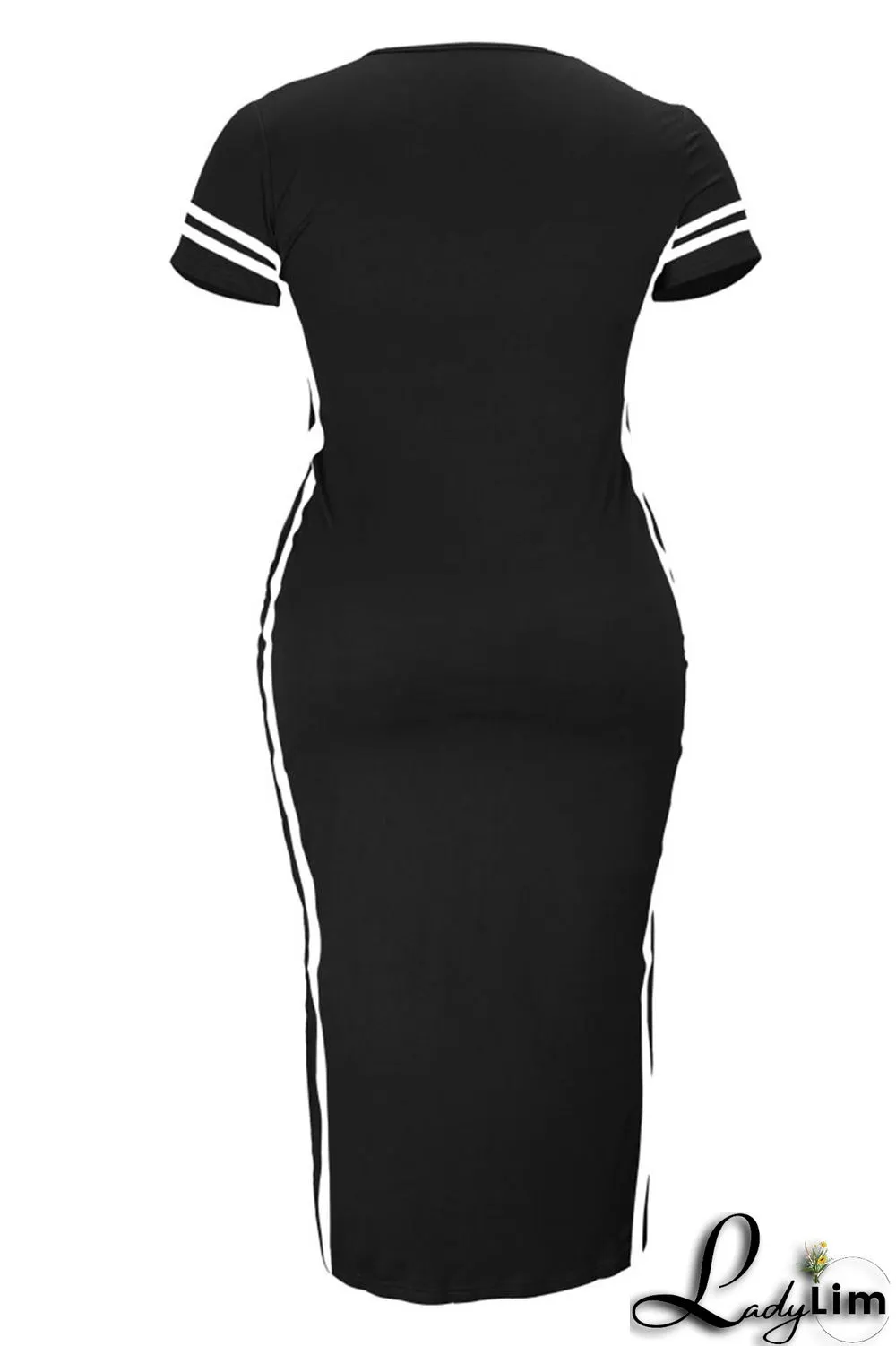 Tibetan Blue Fashion Casual Plus Size Print Slit O Neck Short Sleeve Dress