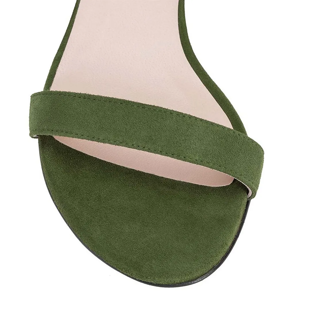 Women's Green Open Toe Ankle Strap Heeled Sandals with Buckle