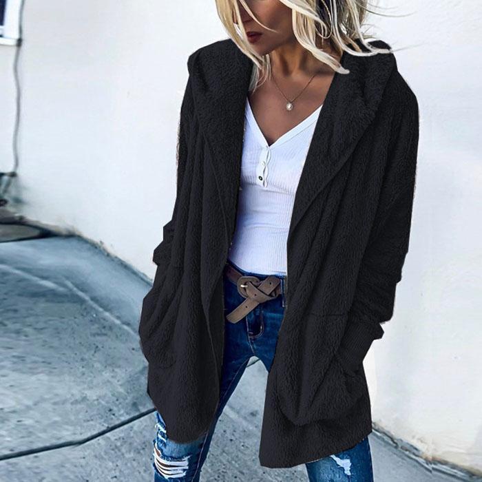 Casual Long-sleeved Hooded Faux Fur Cardigan Coat wearshes