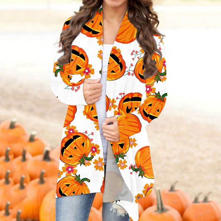 Women's Halloween Pumpkins Printing Cardigan Sweatshirt
