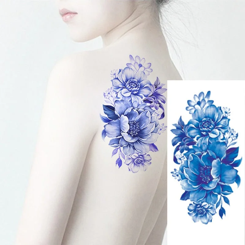 1 Piece Temporary Tattoo Sticker Colorful Peach Blossom Design Women Shoulder Body Art Water Transfer Tattoo Sticker Fashion