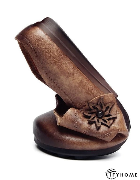 Handmade Retro Leather Leaf Flat Slippers Flat Shoes | IFYHOME