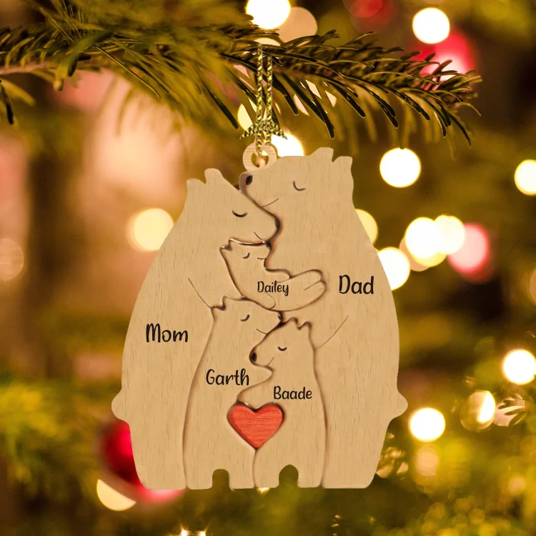 Ornements de Noël en Bois d'Ours avec 5 Prénoms Personnalisés pour Famille Jessemade FR